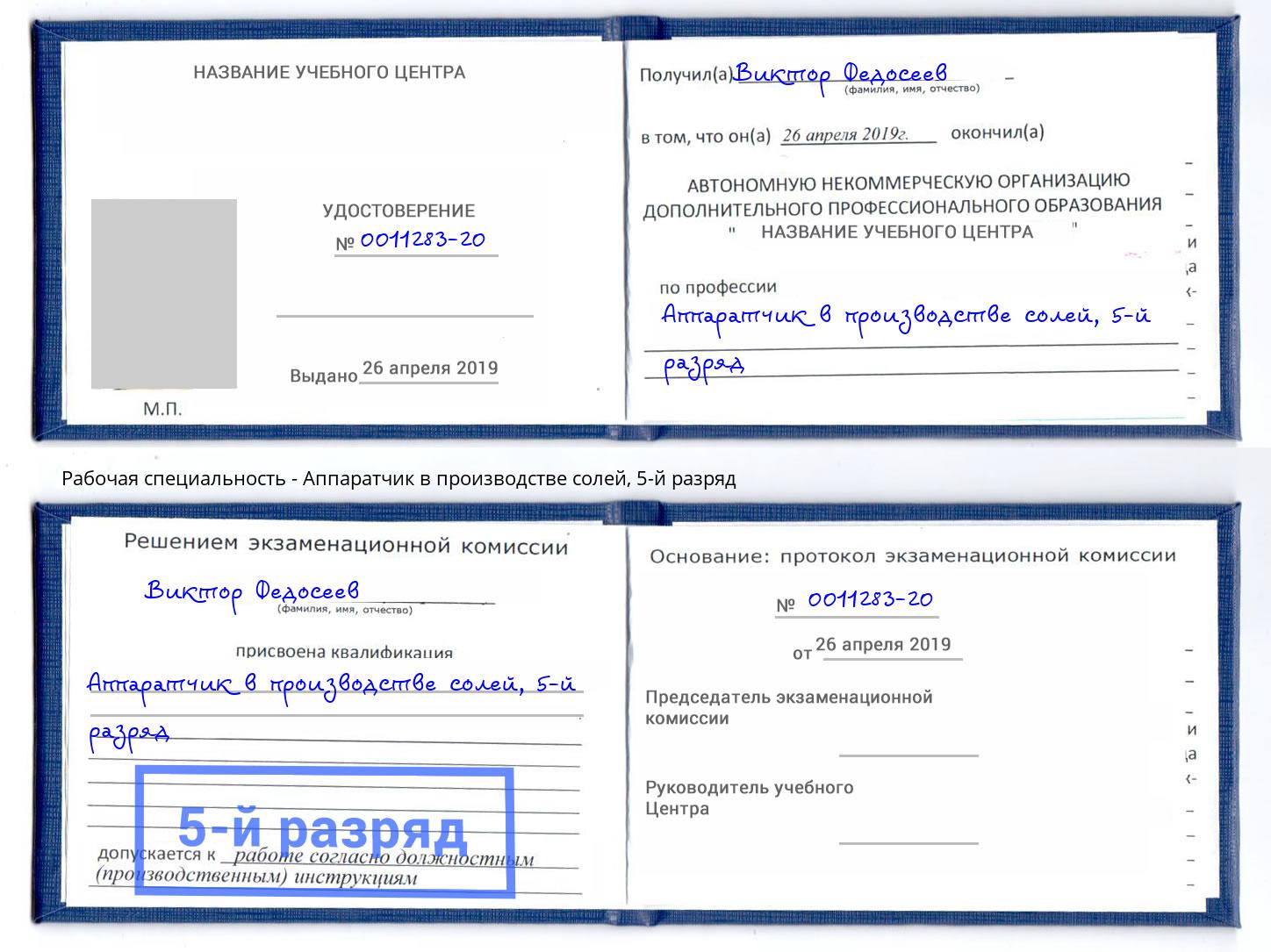 корочка 5-й разряд Аппаратчик в производстве солей Ангарск