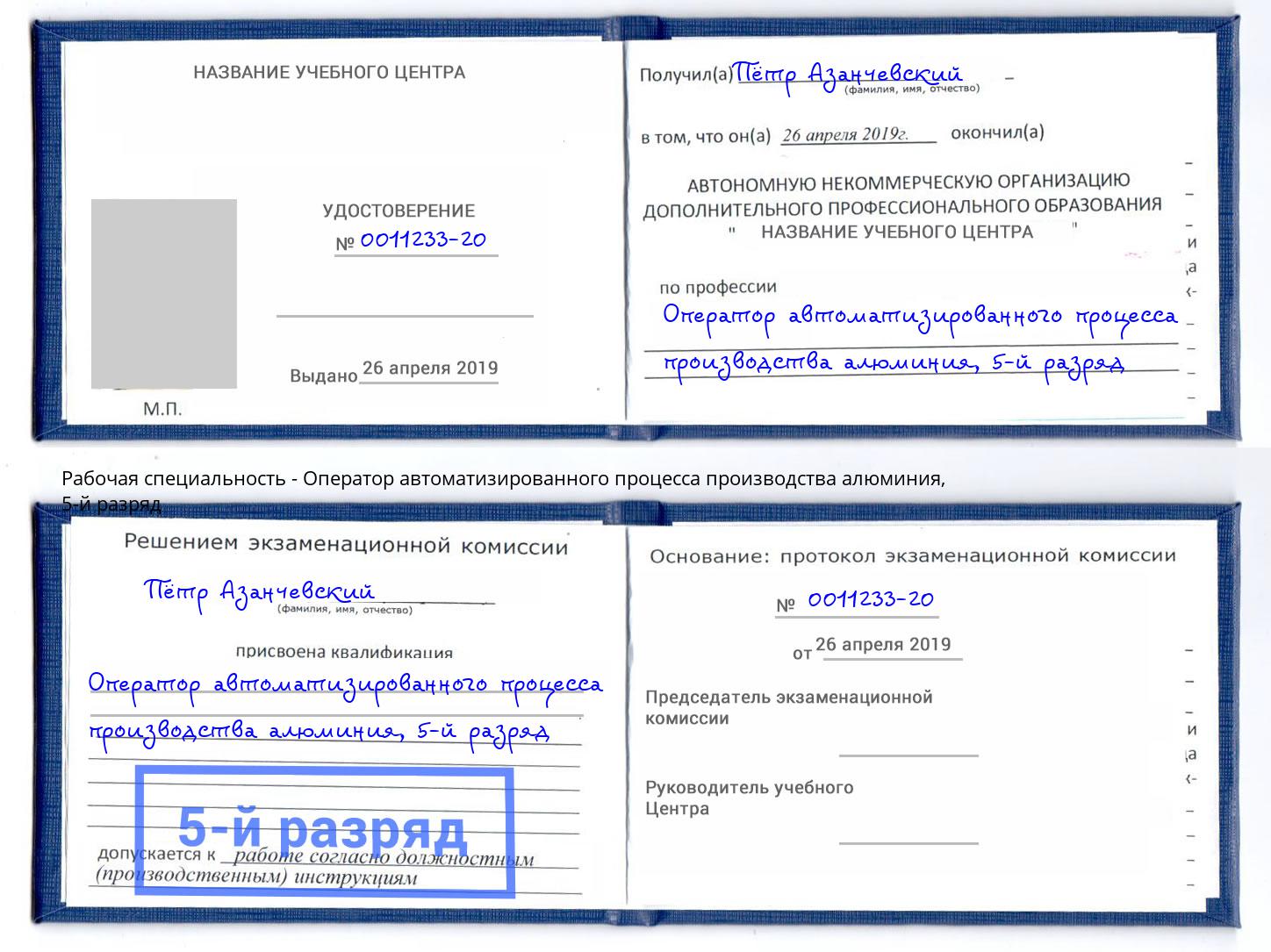 корочка 5-й разряд Оператор автоматизированного процесса производства алюминия Ангарск