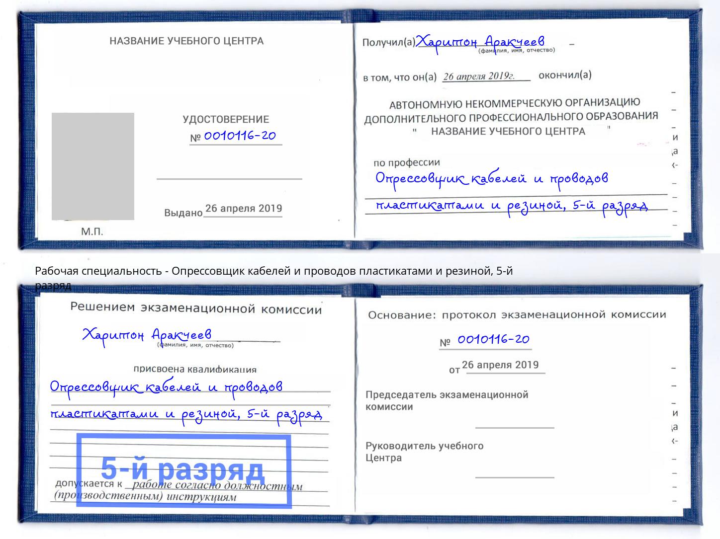 корочка 5-й разряд Опрессовщик кабелей и проводов пластикатами и резиной Ангарск