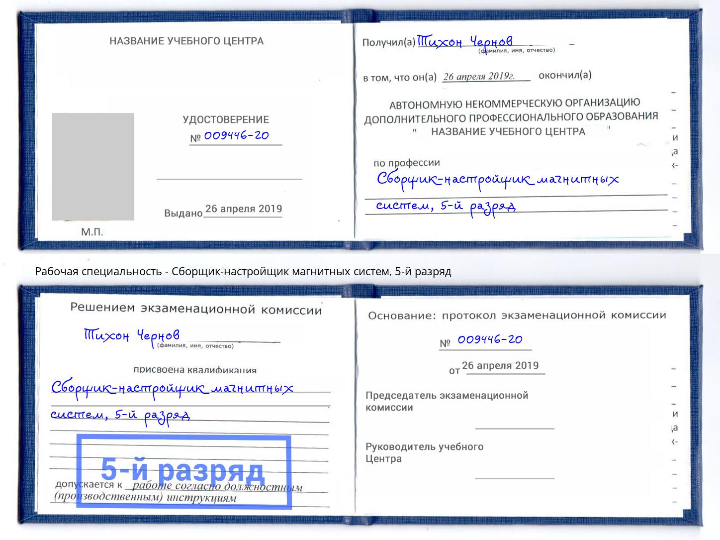 корочка 5-й разряд Сборщик-настройщик магнитных систем Ангарск