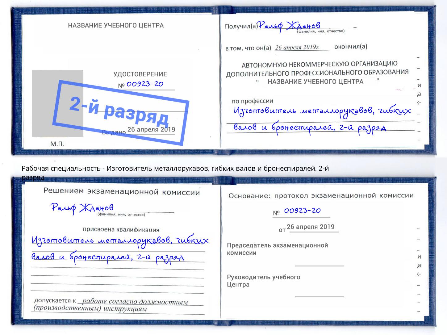 корочка 2-й разряд Изготовитель металлорукавов, гибких валов и бронеспиралей Ангарск